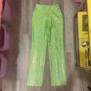 Saks Potts Lissa Shimmer Iridescent Lime Green Wide-Leg Pants